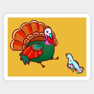 Turkey and Pigeon Happy Thanksgiviing Sticker